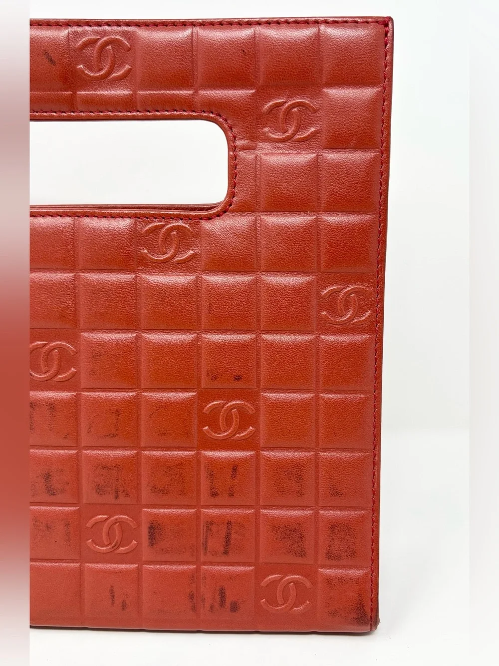 Chanel Chocolate Bar Handle Bag Red Lambskin Vintage 2003–2004 Authentic